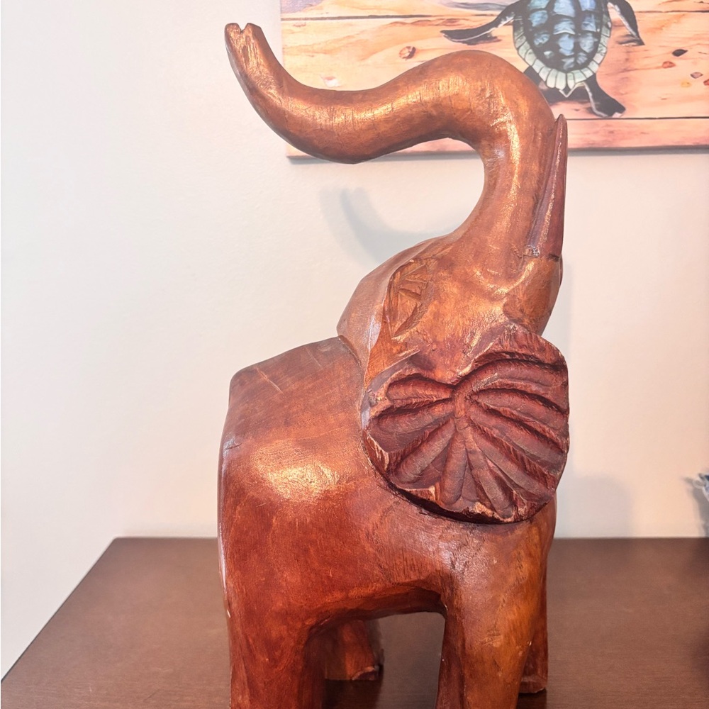 Solid Wood Brown Elephant Sculpture